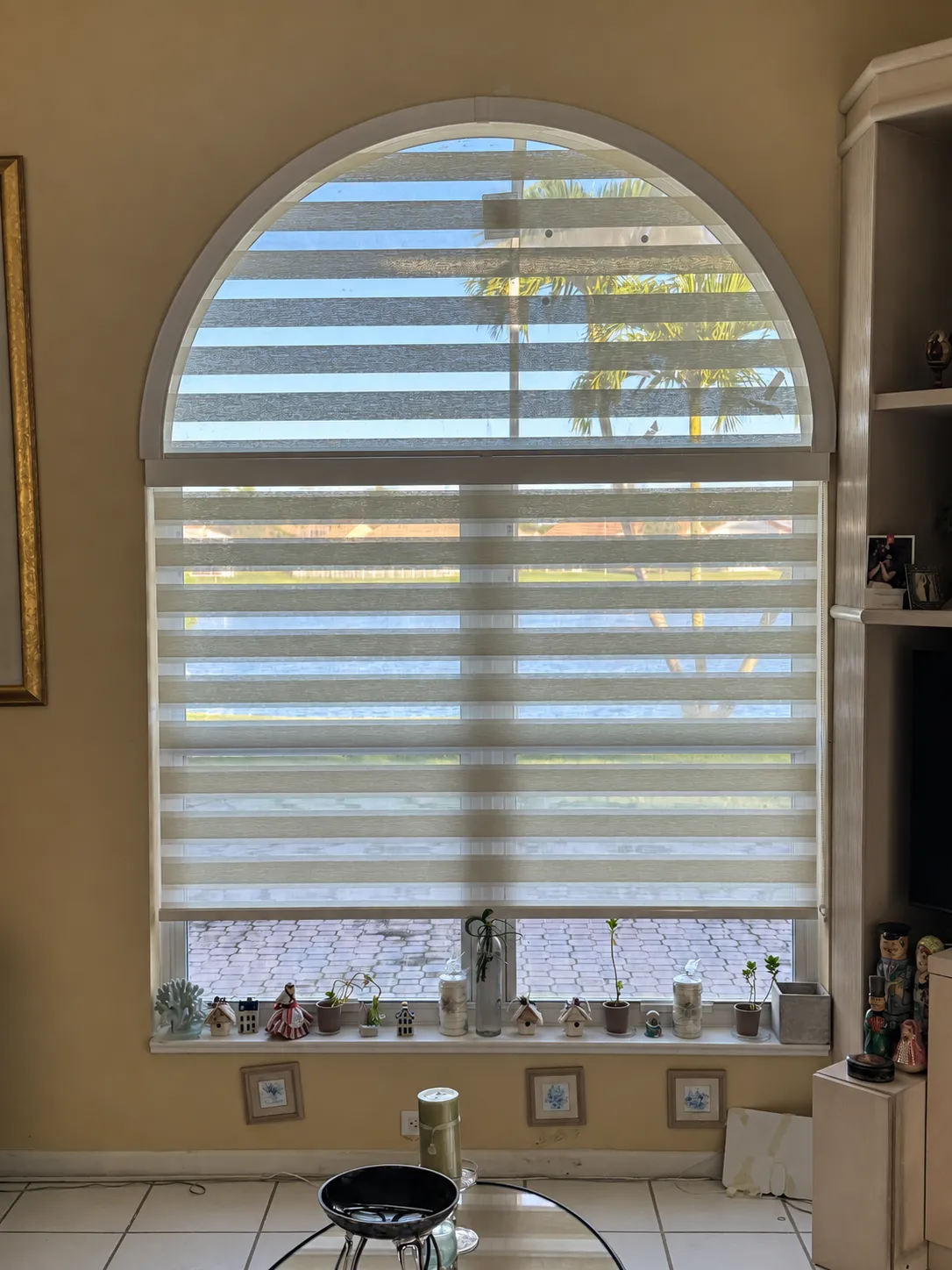 Bedroom with layered shades