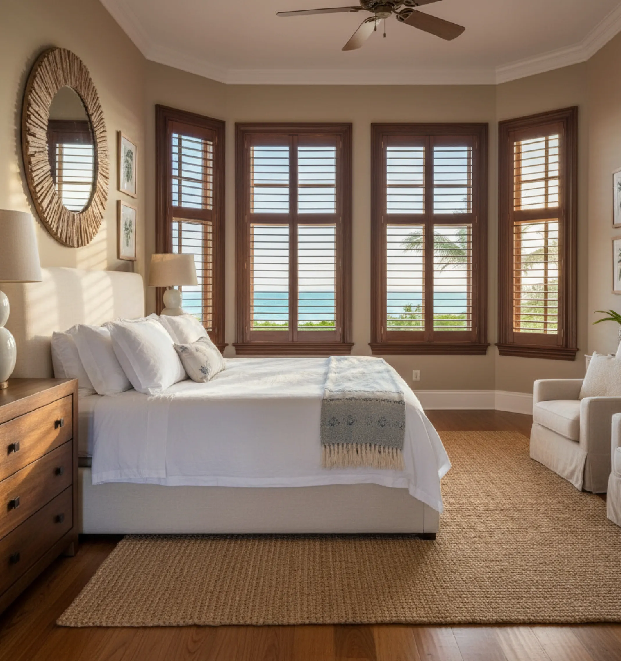 plantation-shutters-master-bedroom-dark-wood-ocean-ceiling-fan@4x